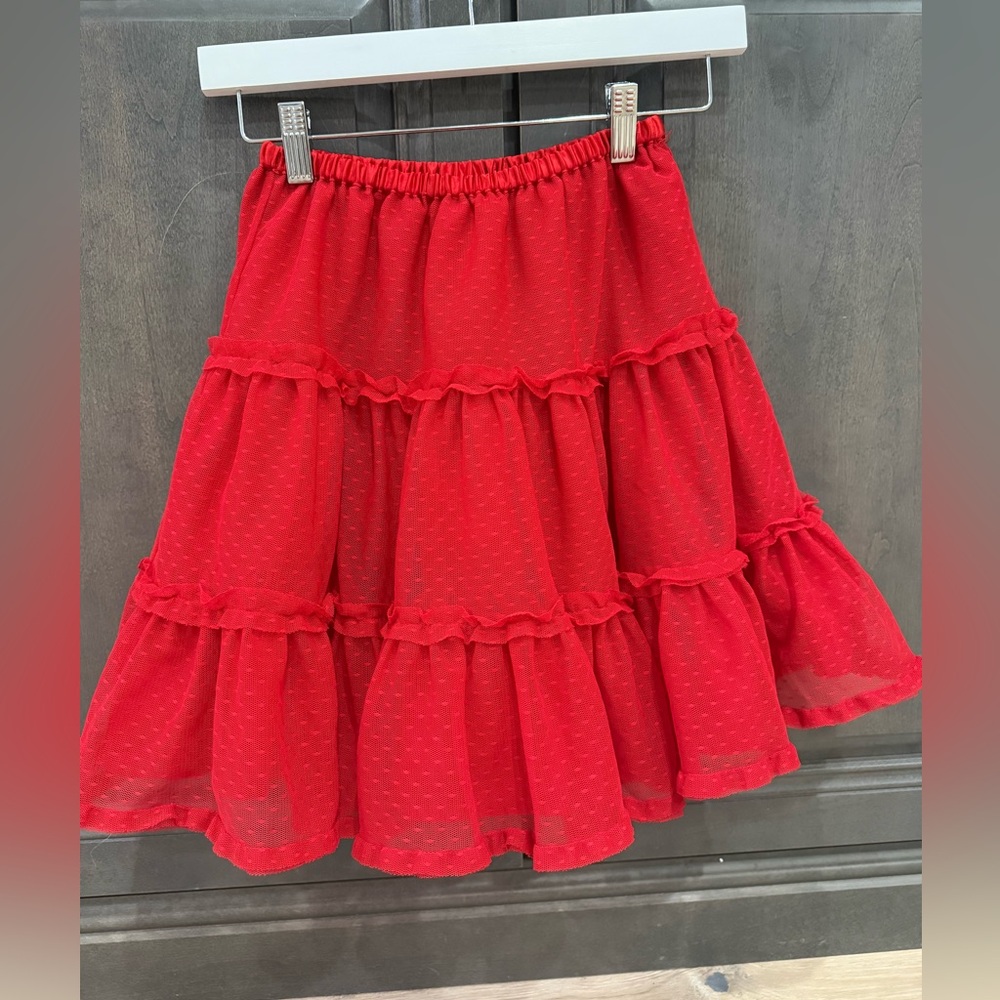 Hanna Andersson Red Skater Skirt Knee-Length Tiered, Size 120